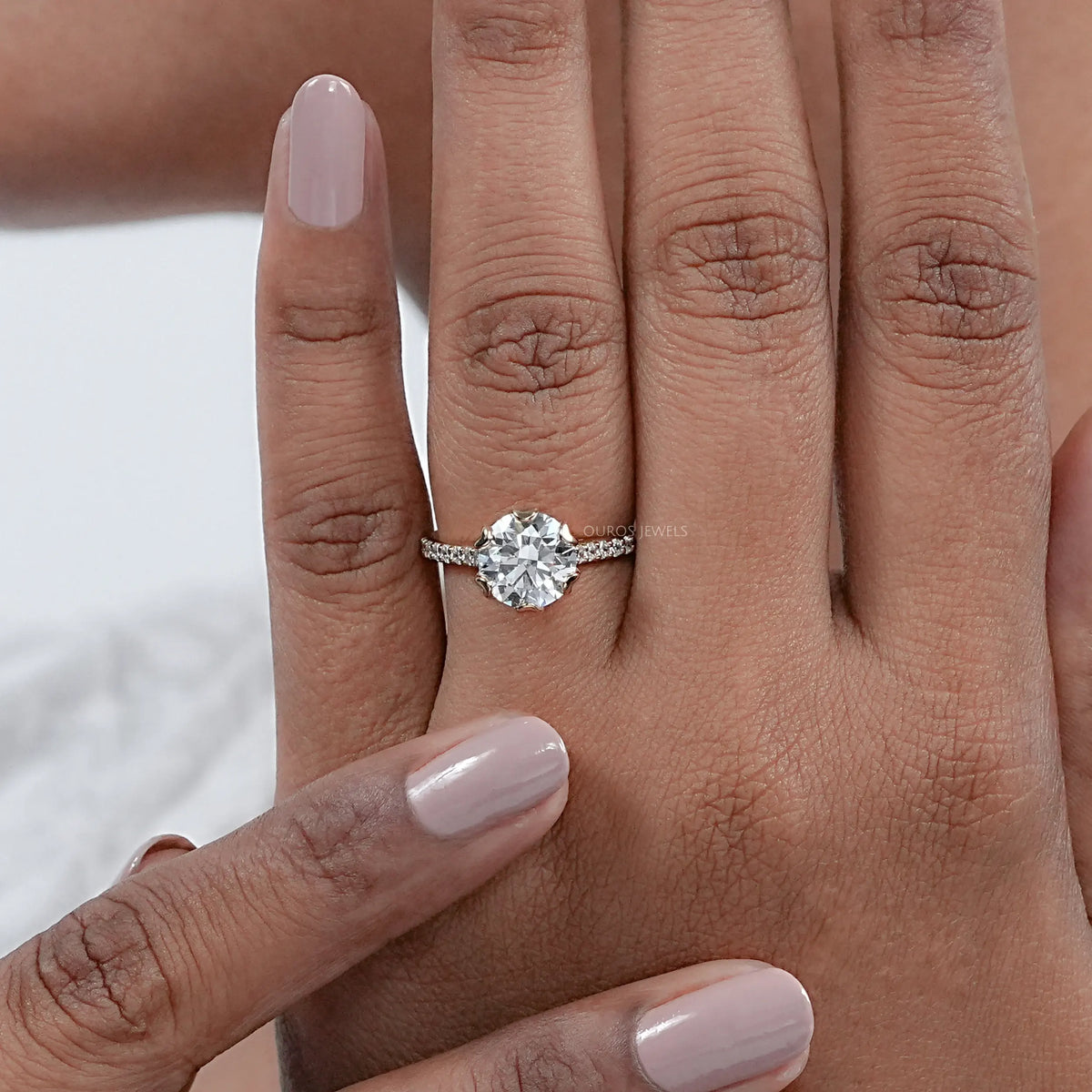 Round Cut Lab Diamond Tulip Engagement Ring