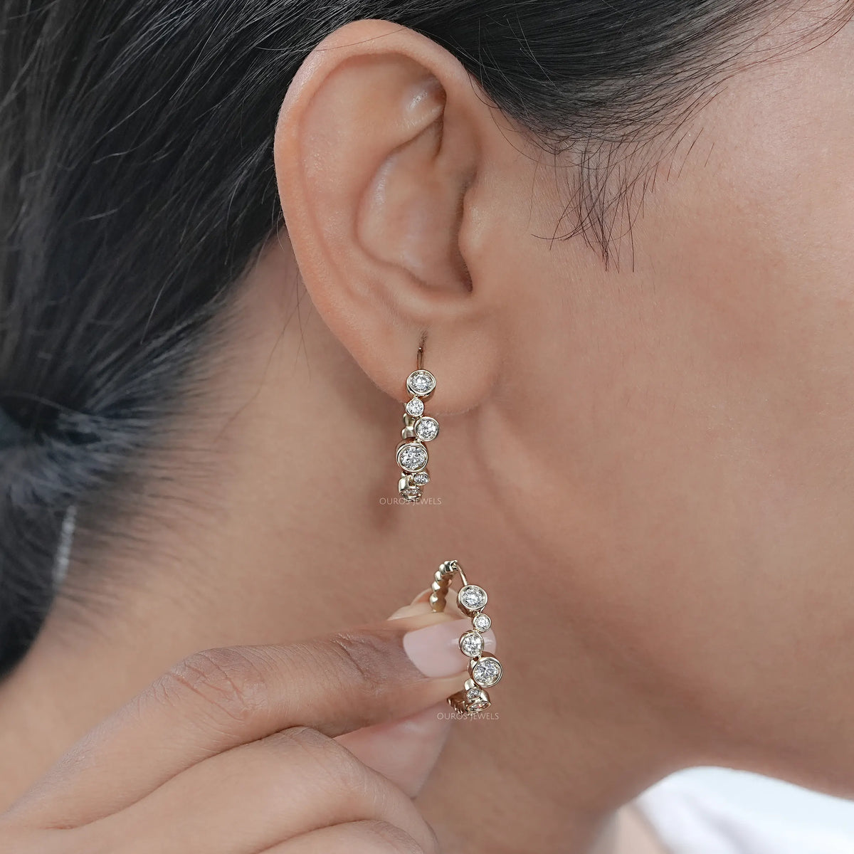 Round Lab Diamond Bezel Set Hoop Earrings Earring