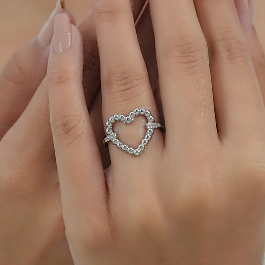 Open Heart Shape Round Diamond Bubble Ring Ring