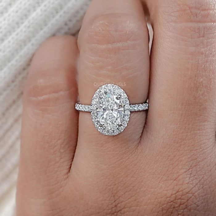 Oval Cut Halo Accent Diamond Engagement Ring
