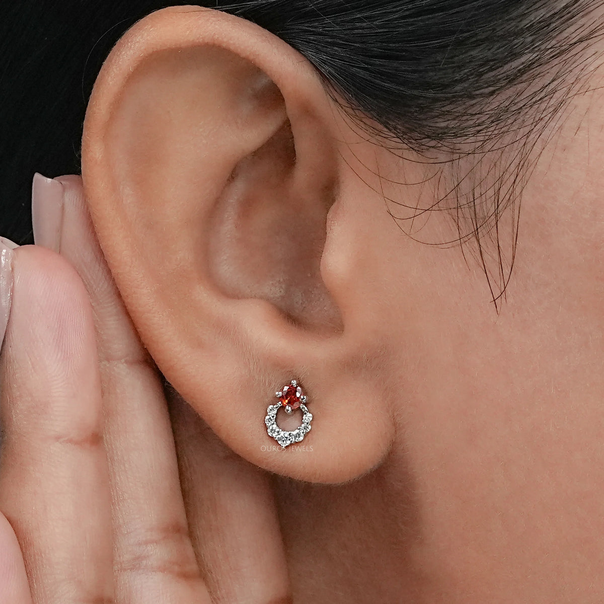 Red Ruby Lab Gemstone Drop Earrings