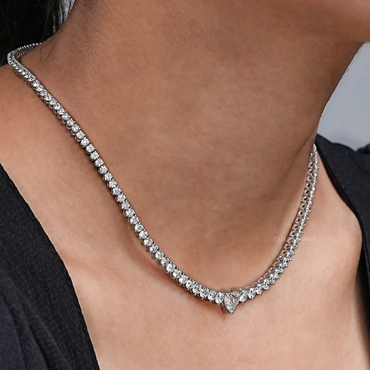 Heart And Round Lab Diamond Tennis Necklace Necklaces