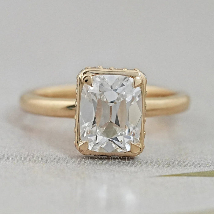 Old Mine Cushion Cut Hidden Halo Engagement Ring