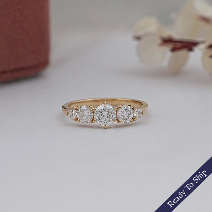 Round And Shield Cut Five Stone Diamond Engagement Ring