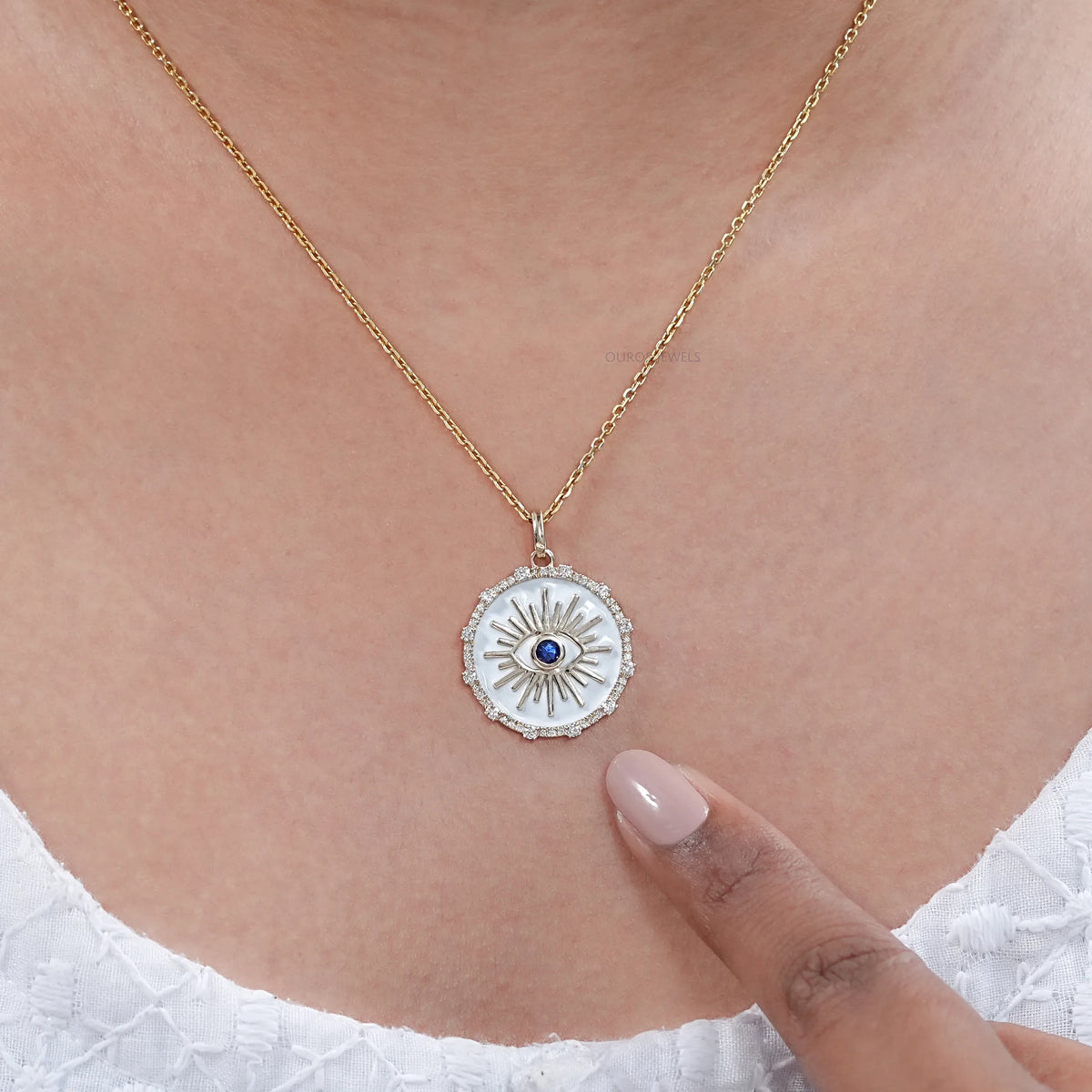 Antique Round Diamond Evil Eye Pendant Necklaces