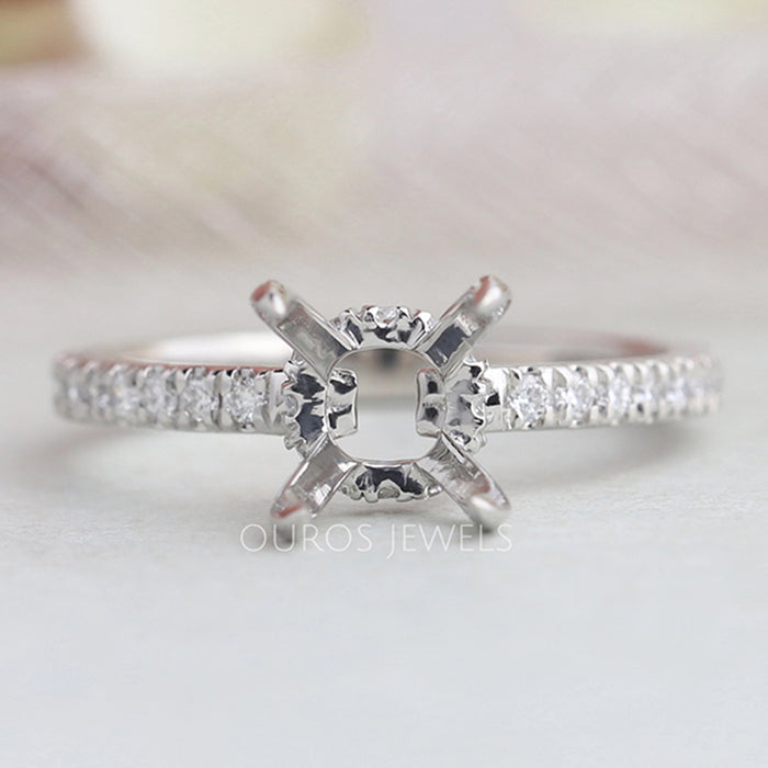 Round Shape Semi Mount Hidden Halo Accent Diamond Ring