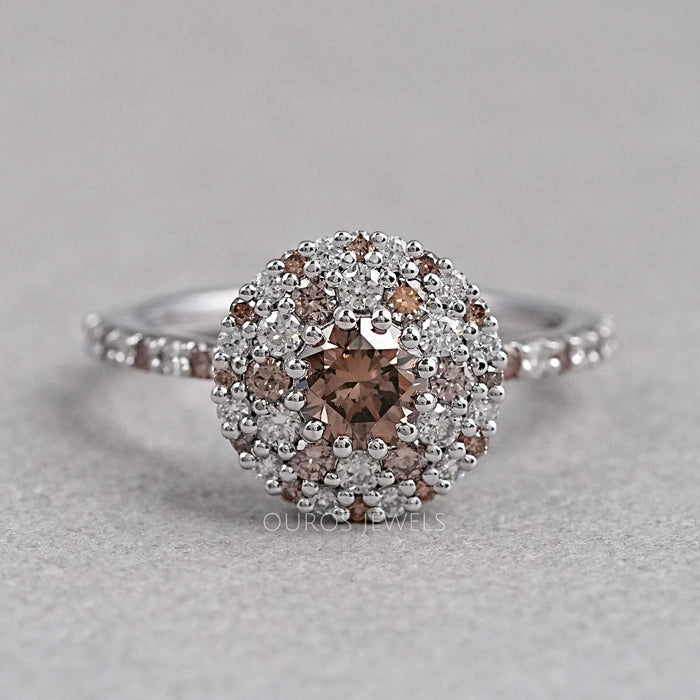 Round Shape Brown Cluster Diamond Ring