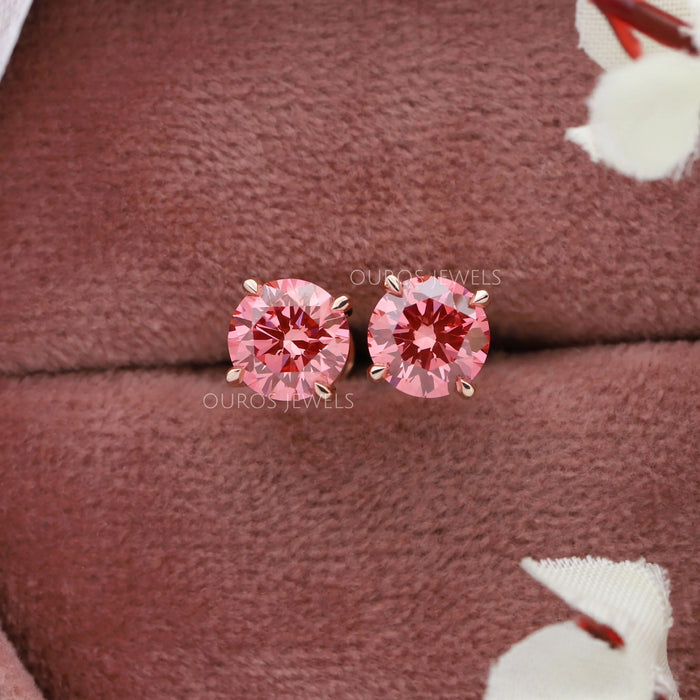 Fancy Pink Round Lab Made Diamond Studs