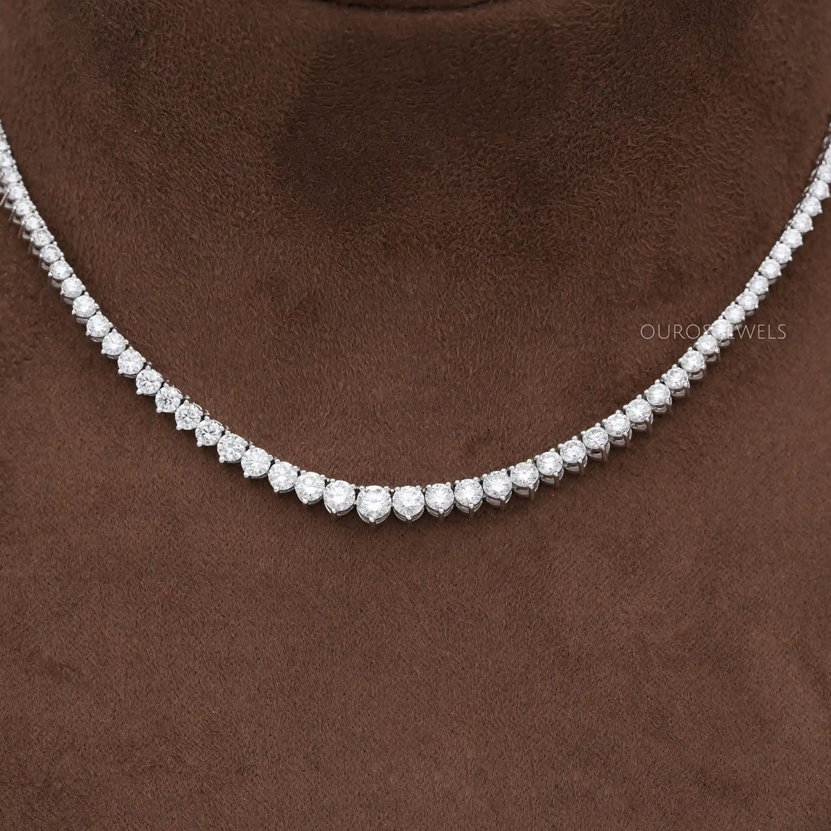 Graduated Round Shape Lab Diamond Tennis Necklace