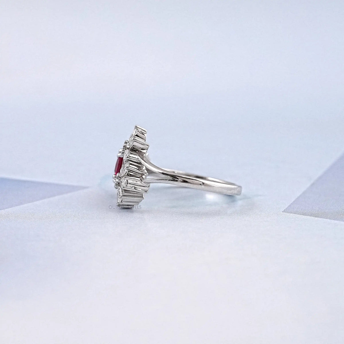 Ruby Cushion Gemstone Split Shank Engagement Ring