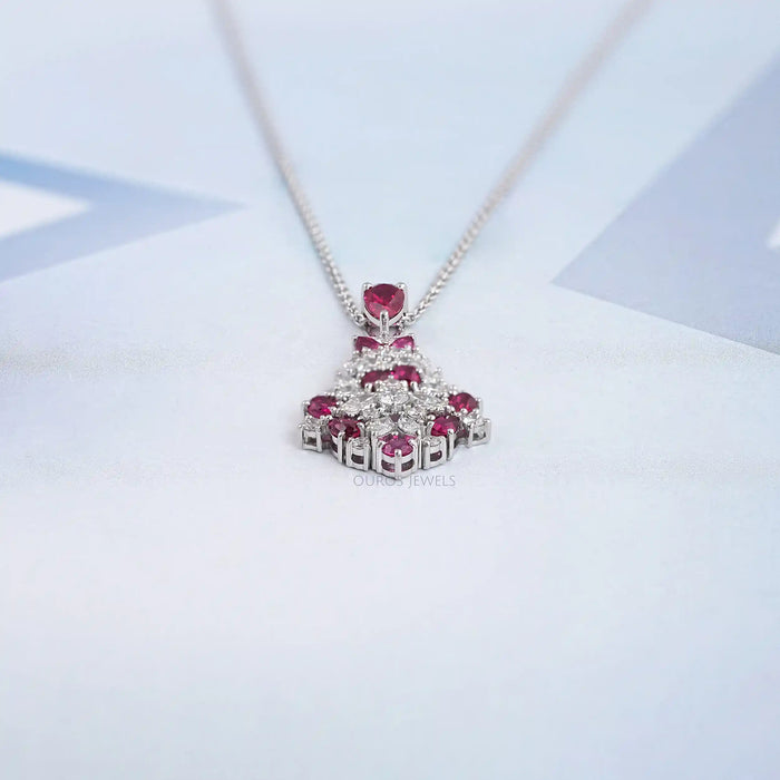 Cluster Diamond And Ruby Pendant