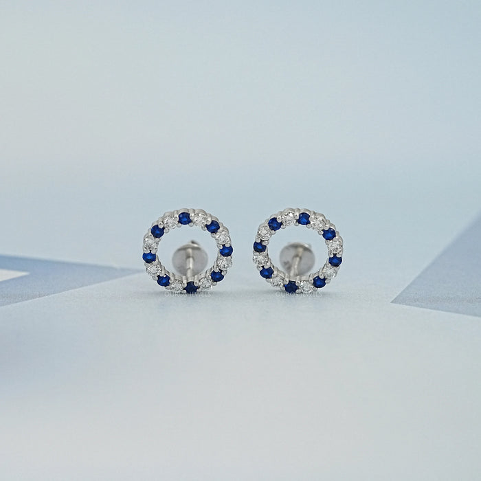 Blue Sapphire Gemstone Circle Stud Earrings