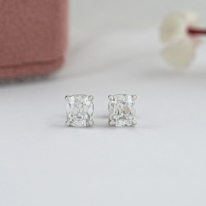 Vintage Cushion Solitare Stud Earrings
