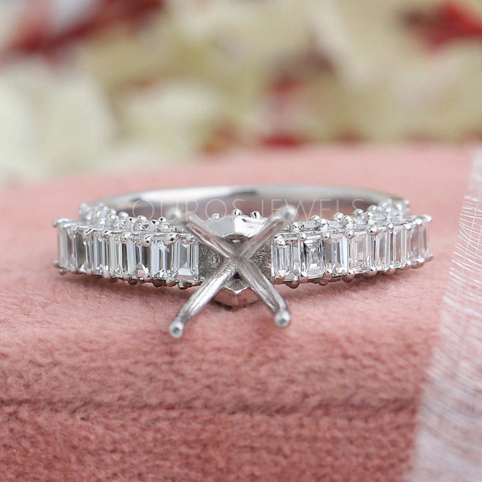 Baguette Accented Semi Mount Engagement Ring