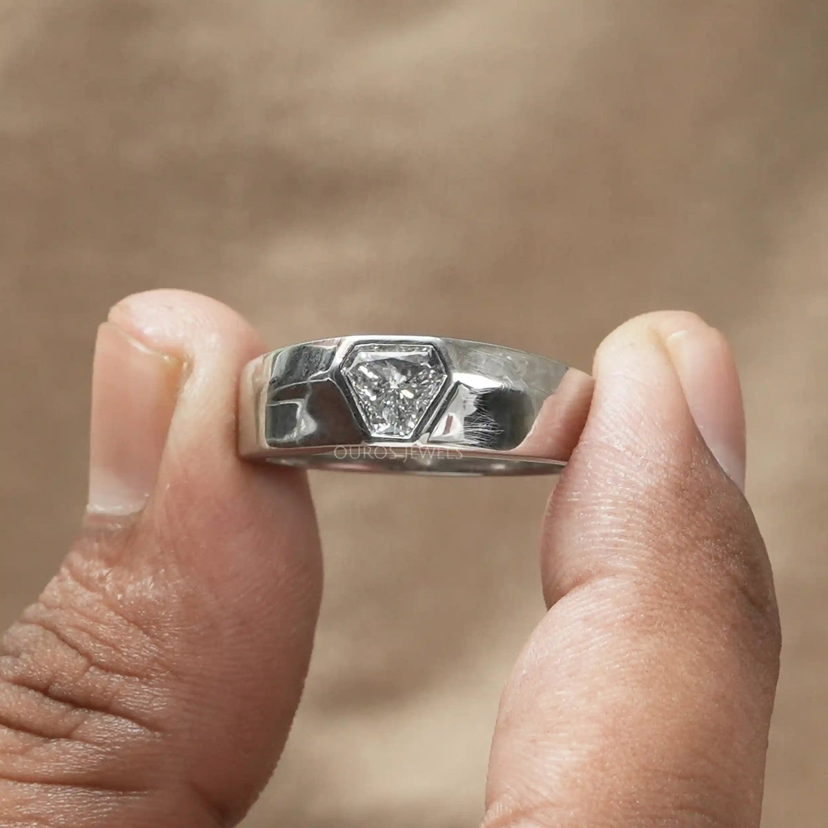 Shield Cut Lab Grown Diamond Solitaire Mens Wedding Band
