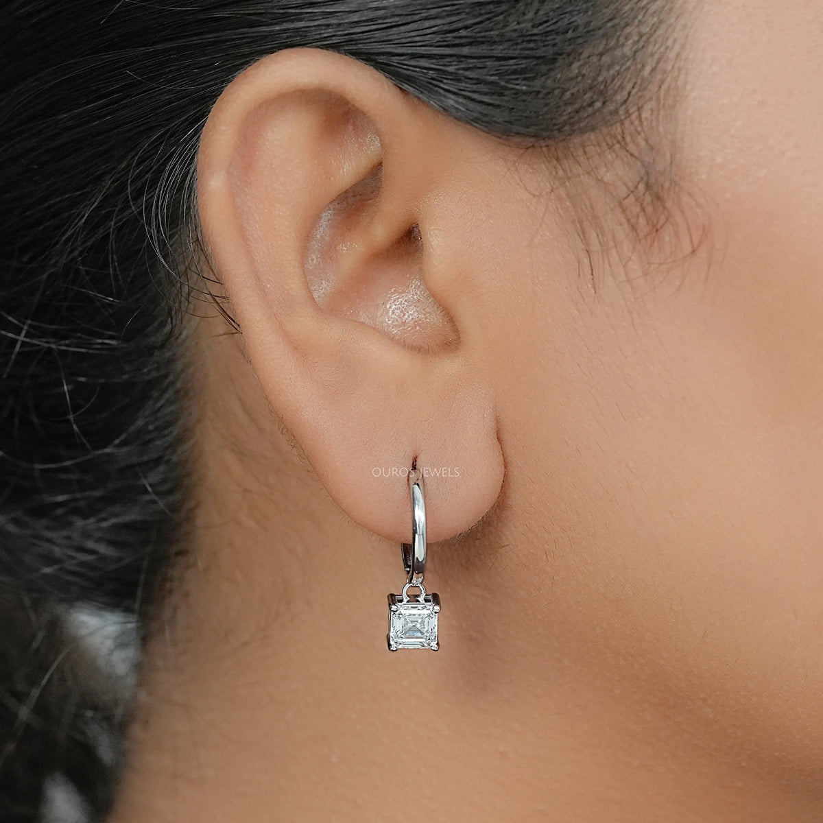 Asscher Lab Diamond Dangle Hoop Earrings Earrings