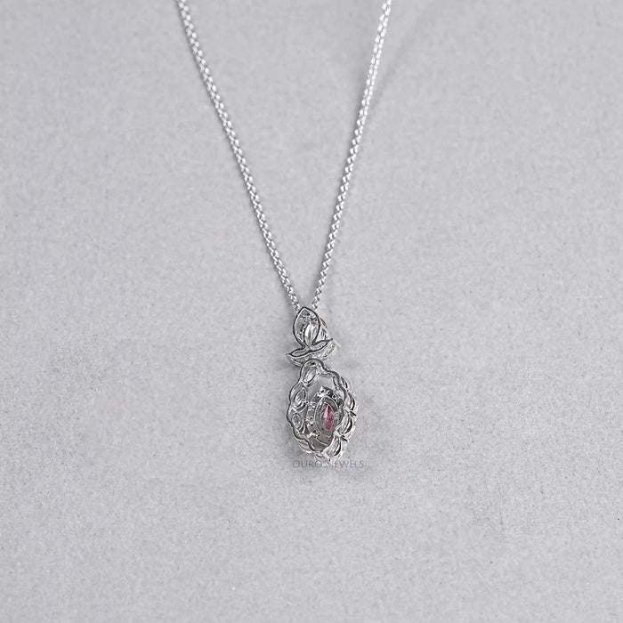 Pink Marquise Shape Double Halo Pendant