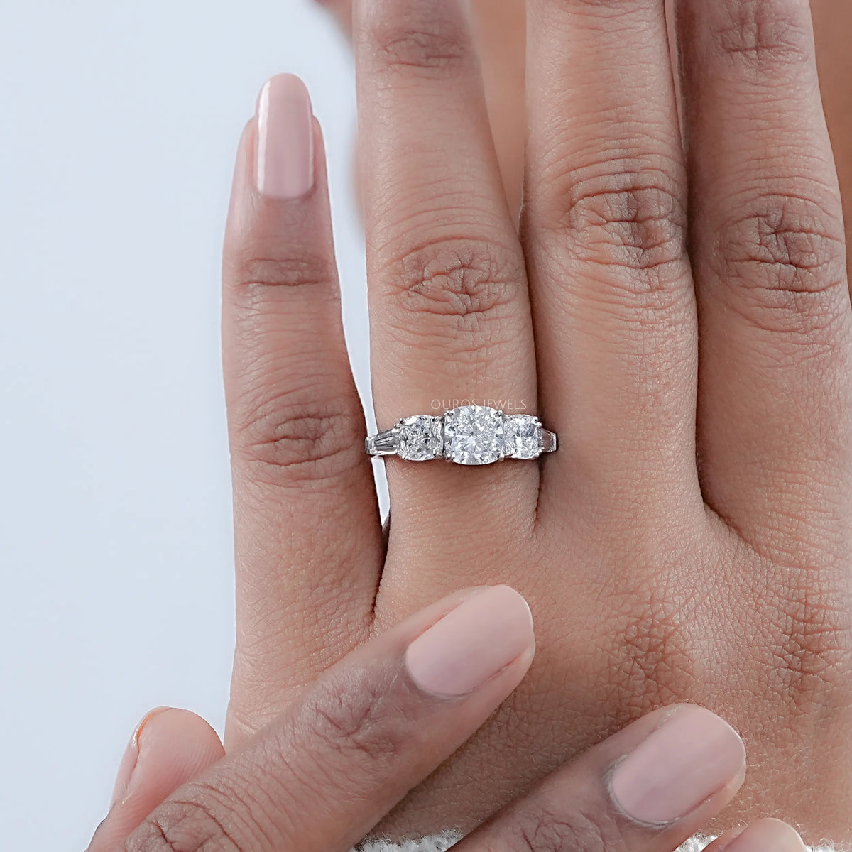Square Cushion Lab Diamond Five Stone Engagement Ring