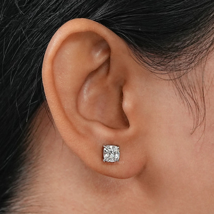 Square Old Mine Cushion Cut Diamond Earrings