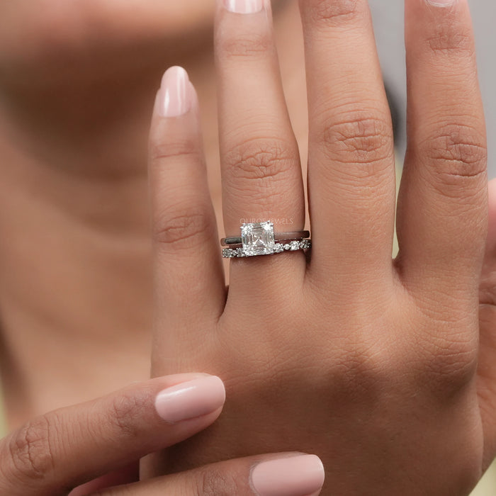 Square Emerlad Diamond Wedding Ring Set