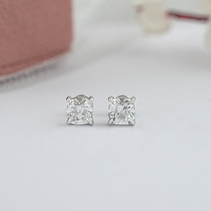 Square Old Mine Cushion Cut Diamond Earrings