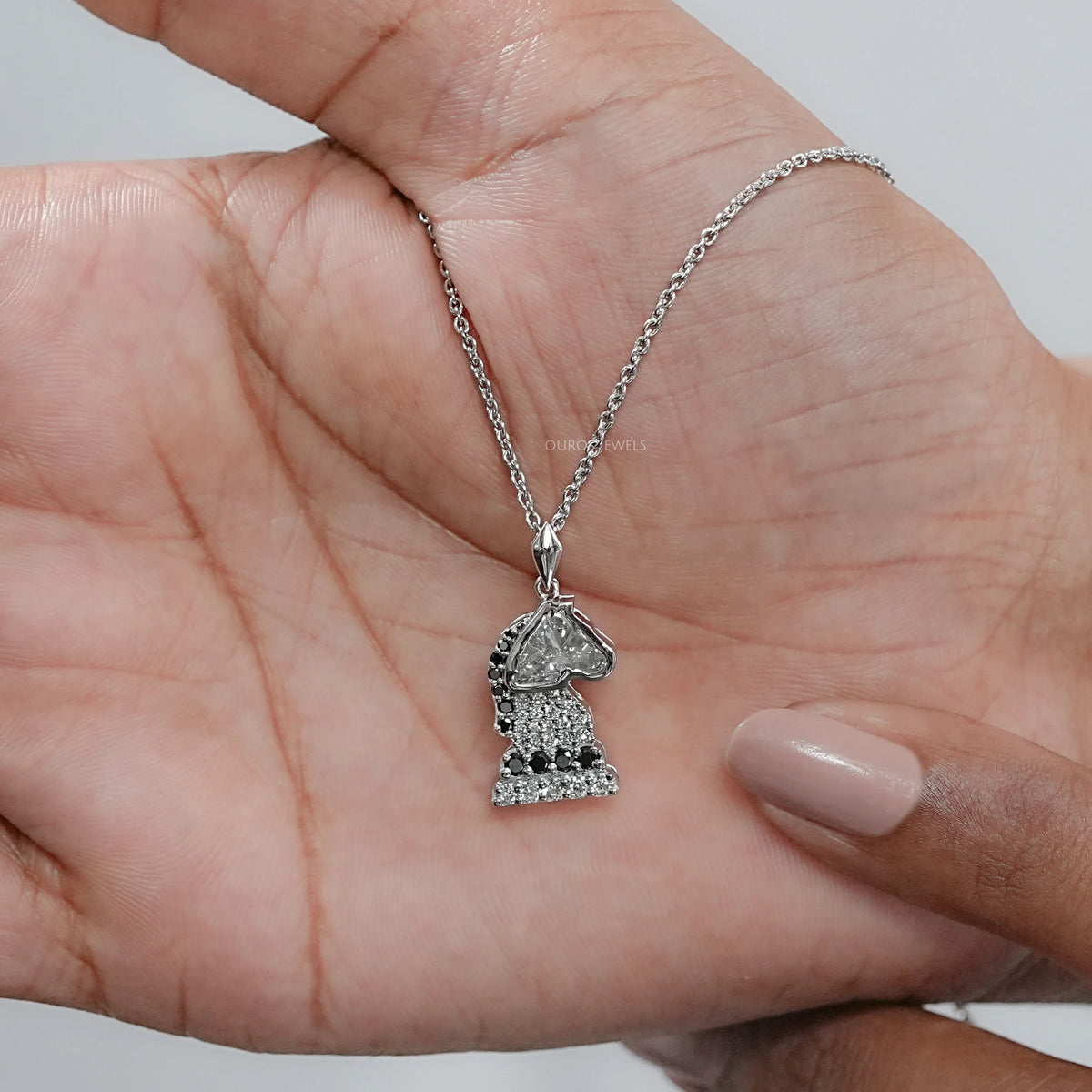 Knight Chess Horse Cut Lab Diamond Cluster Pendant Necklaces