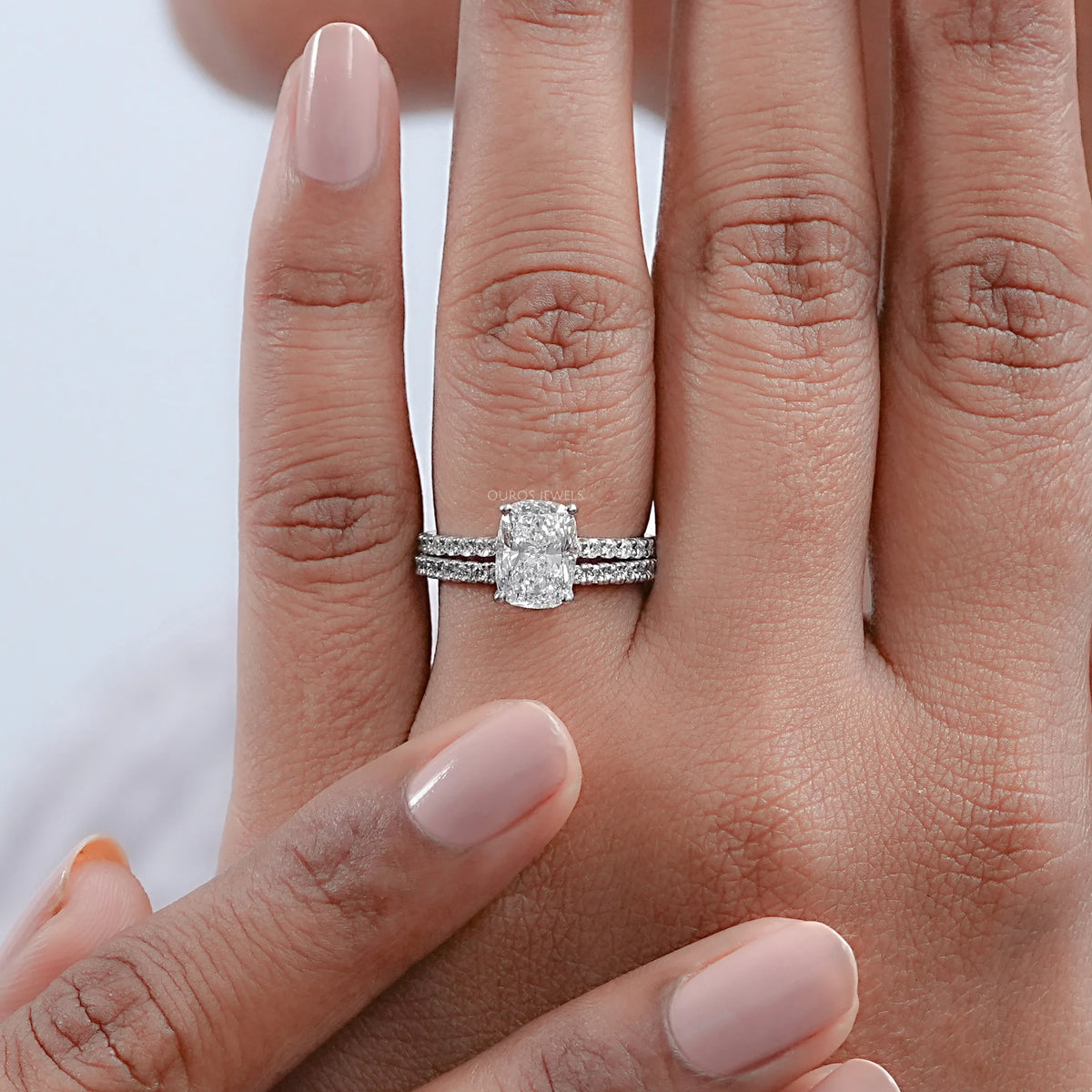 Elongated Cushion Cut Solitaire Accent Bridal Ring Set Rings