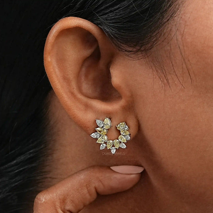 Yellow Pear Diamond Open Hoop Earrings