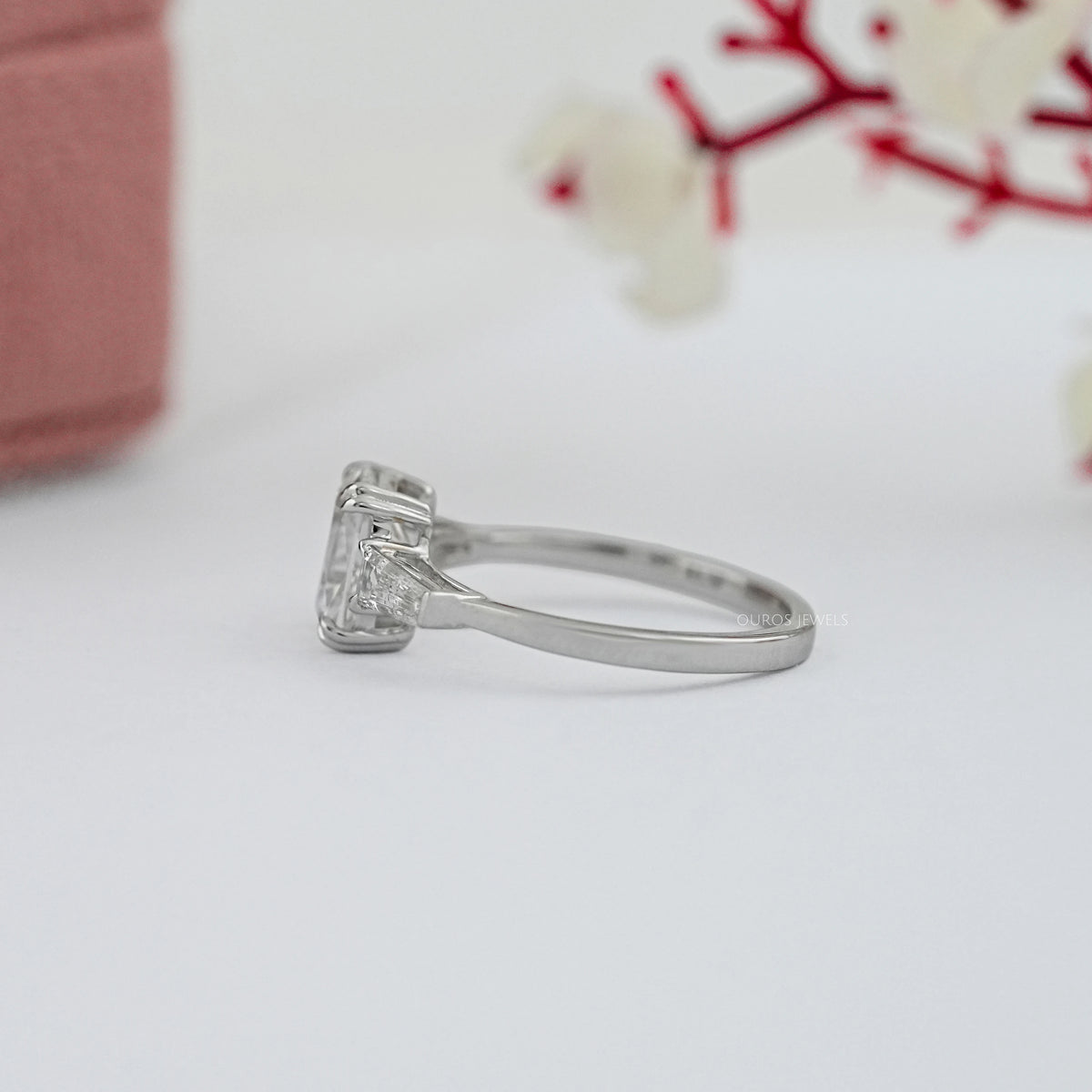 Three Stone Old Mine Cushion Cut Diamond Engagement Ring Ring