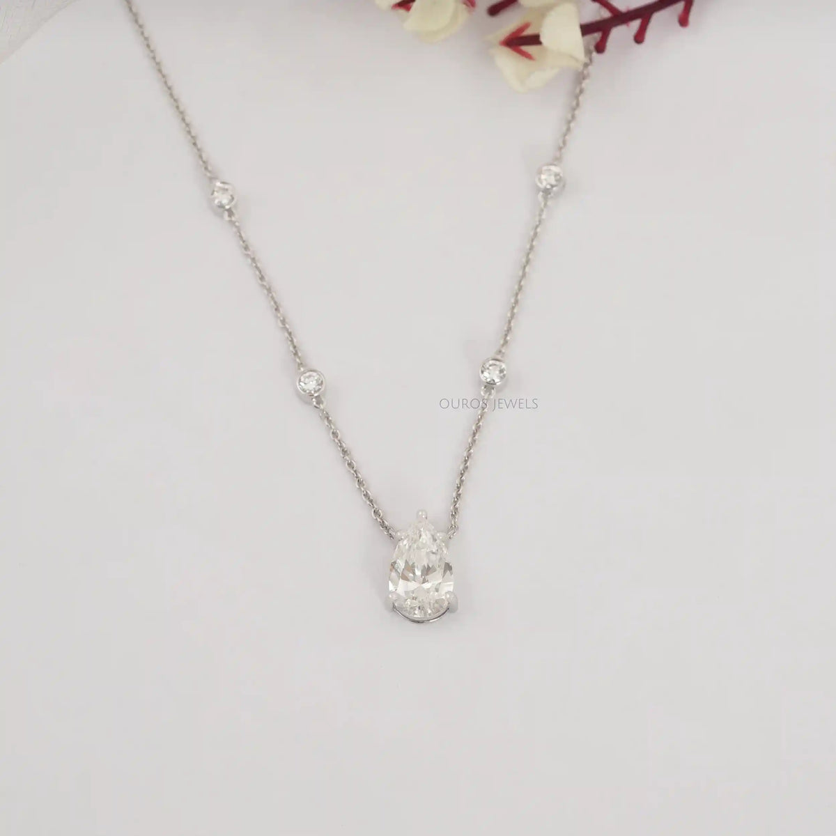 Chain Diamond Pear Pendant Necklaces