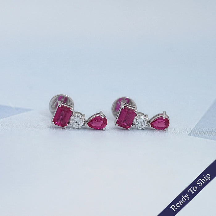 Ruby Emerald And Pear Gemstone Drop Earrings