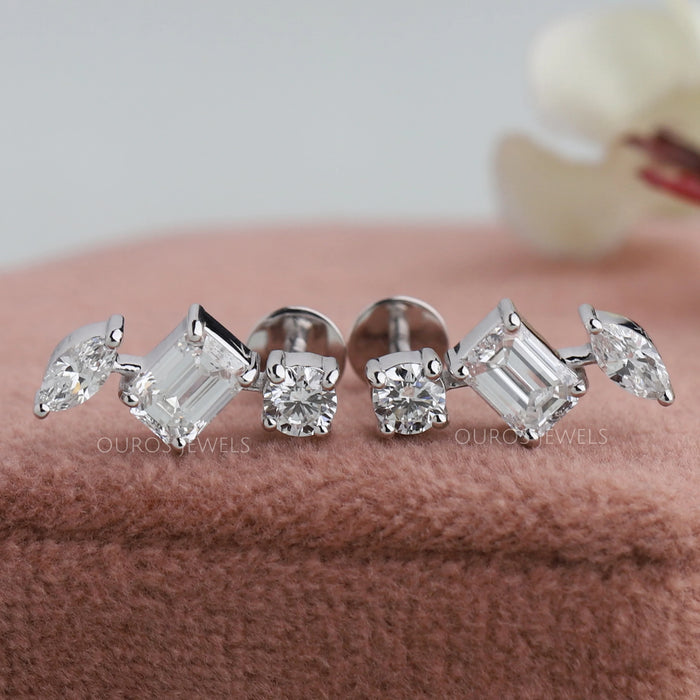 Three Stone Lab Grown Diamond Drop Earrings