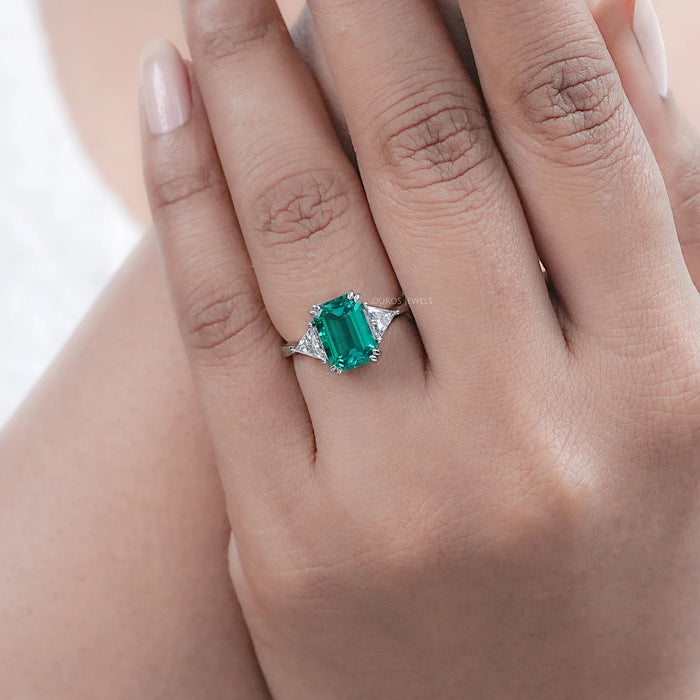 Emerald And Triangle Cut Trio Engagement Ring
