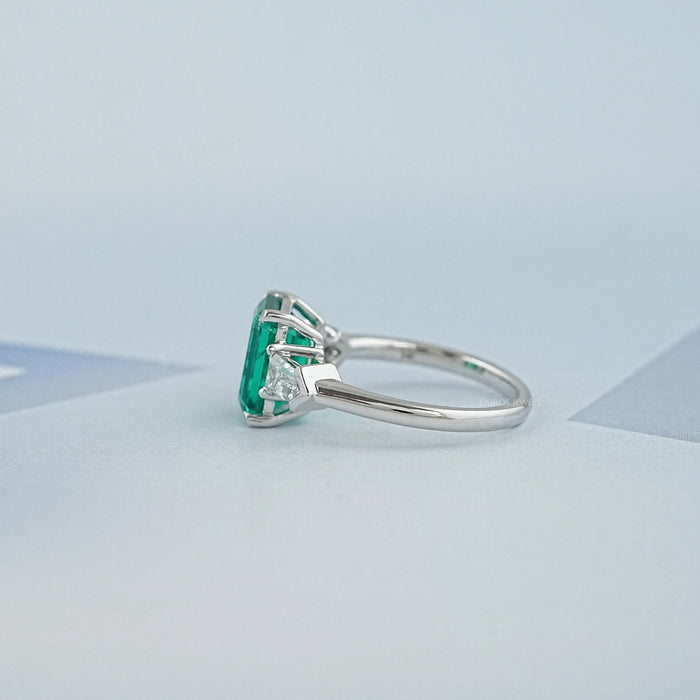 Three Stone Emerald And Bullet Cut Diamond Ring