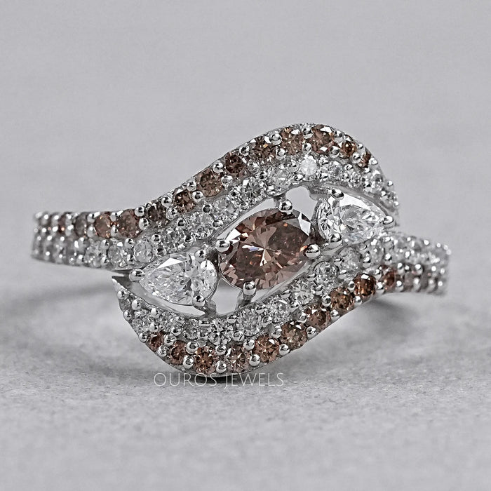 Pear Shaped Diamond Double Row Bypass Ring