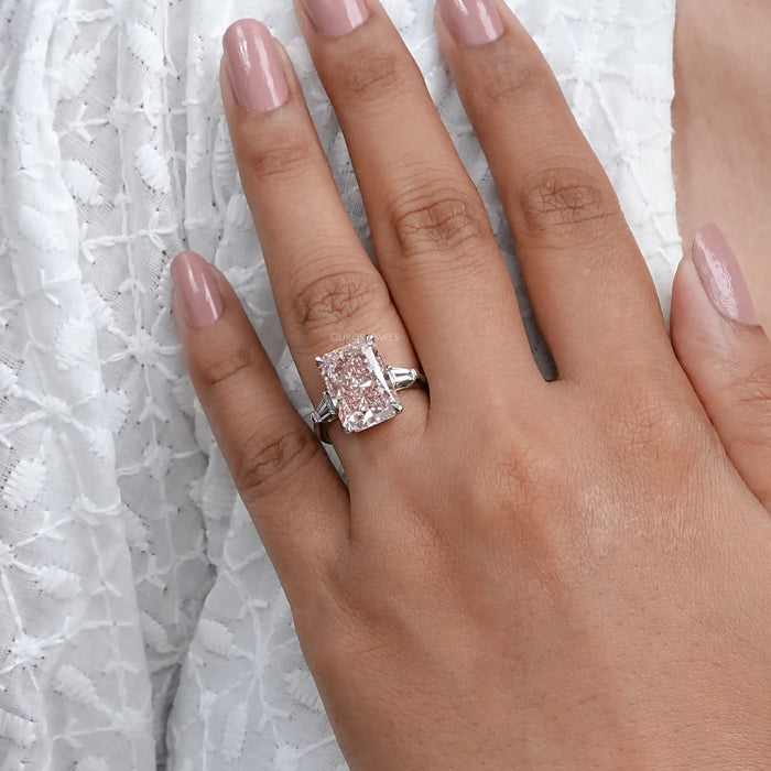 Pink Radiant Cut Lab Diamond Three Stone Ring