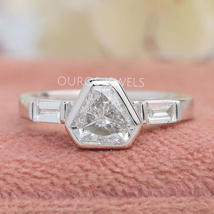 Three Stone Shield Cut Diamond Engagement Ring