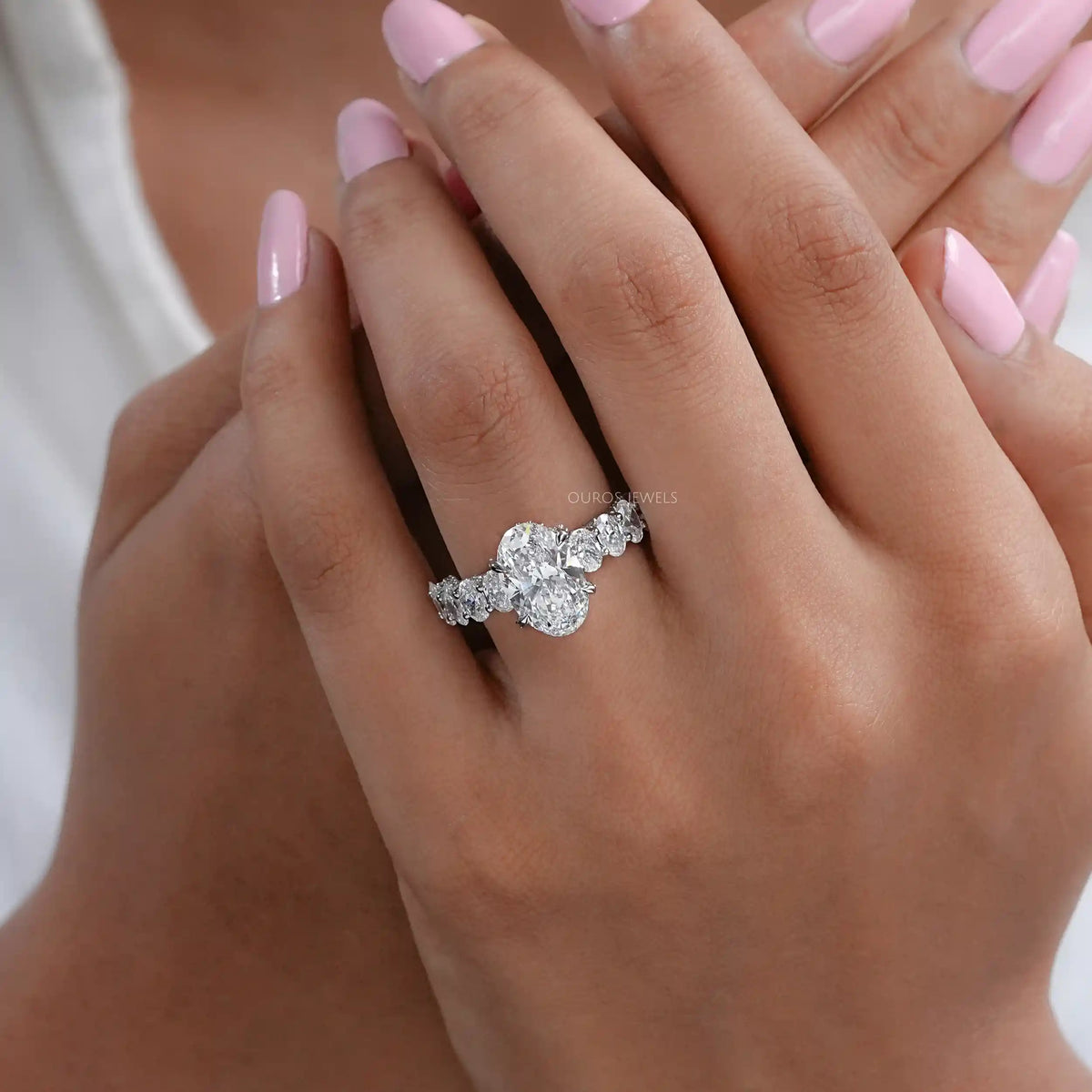 Oval Cut Lab Diamond Solitaire Accent Engagment Ring Ring