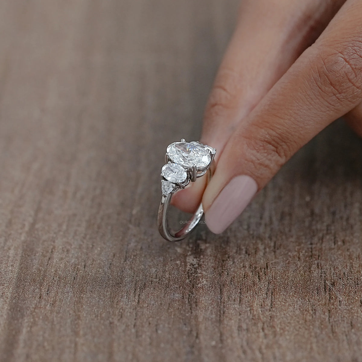 Oval And Trillion Lab Diamond Five Stone Engagement Ring Rings