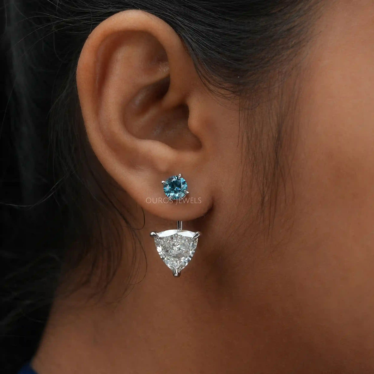 Trillion Cut Lab Grown Diamond Jacket Earrings