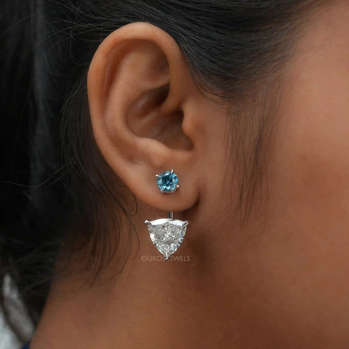 Trillion Cut Lab Grown Diamond Jacket Earrings