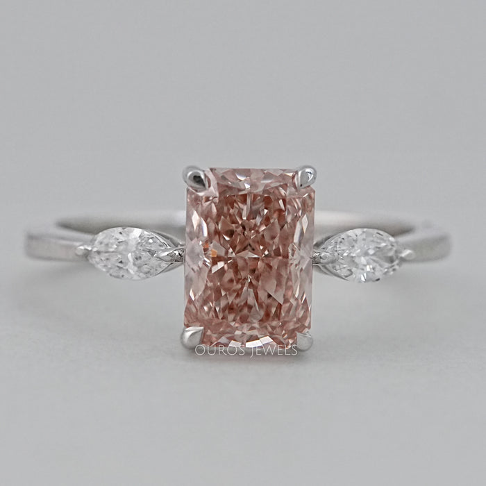 Triology Pink Radiant and Pear Accented Diamond Ring