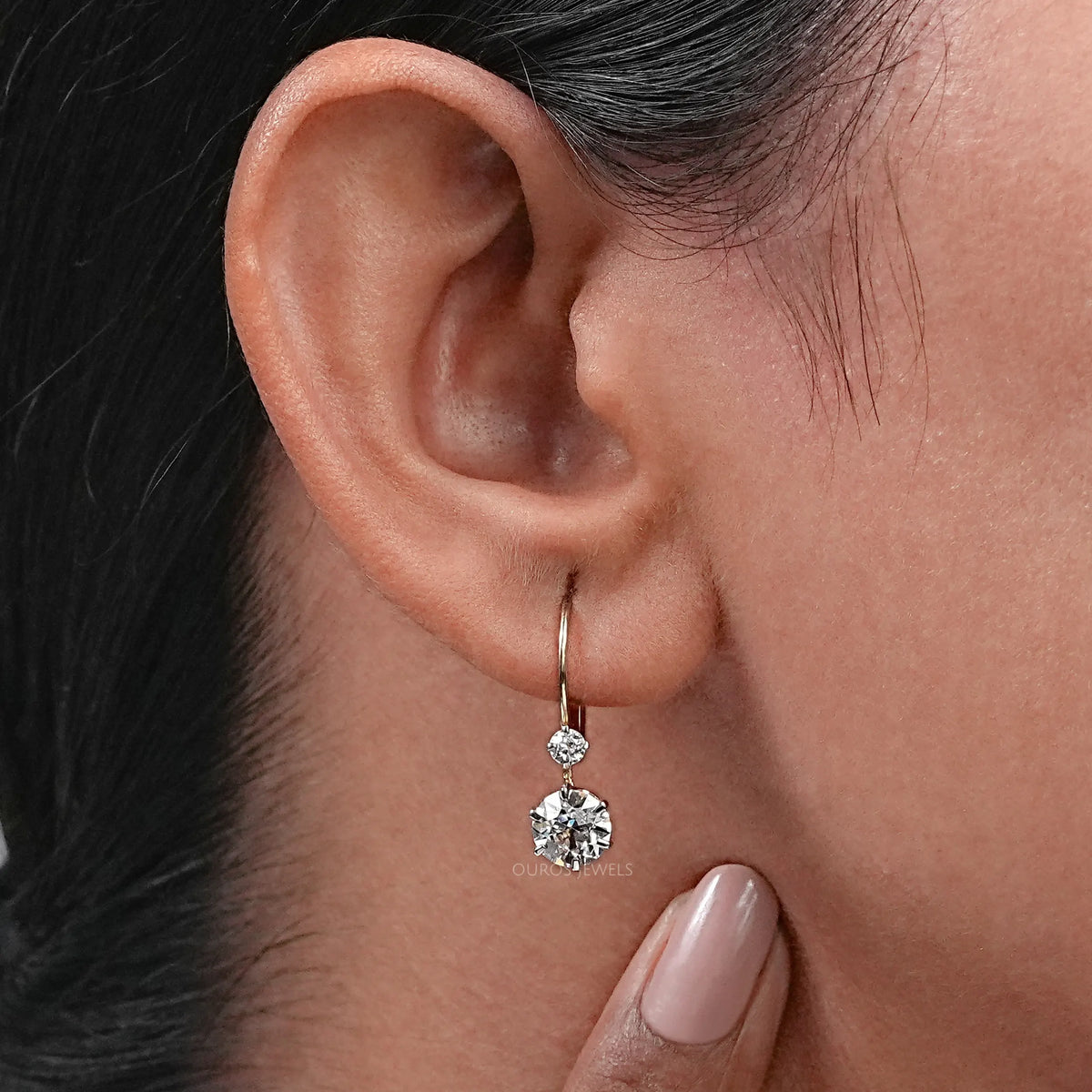 Two Stone Old European Round Cut Dangle Earrings Earrings