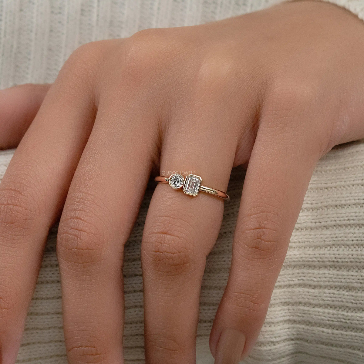 Two Stone Lab Diamond Bezel Set Ring Ring