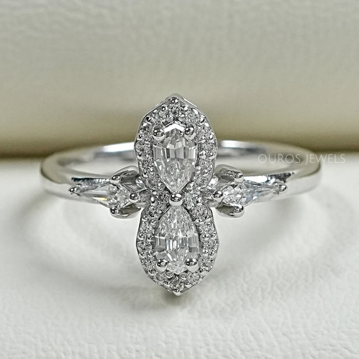 Twin Step Cut Pear Diamond Engagement Ring
