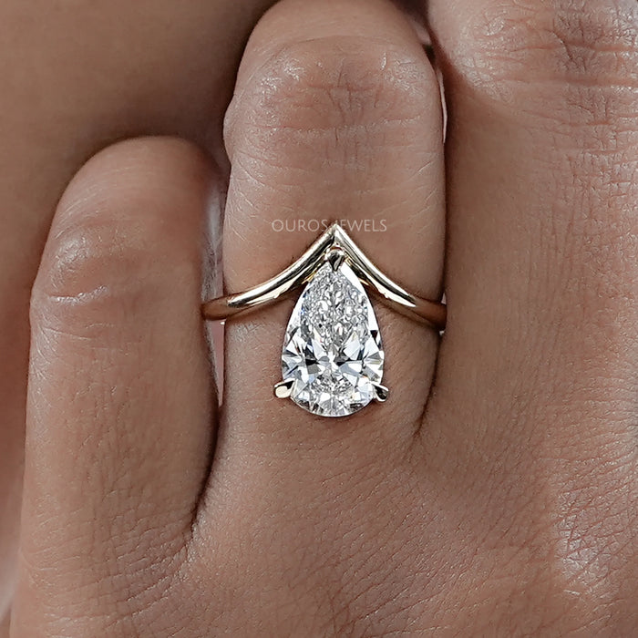 V Shape Pear Cut Lab Diamond Solitaire Engagement Ring