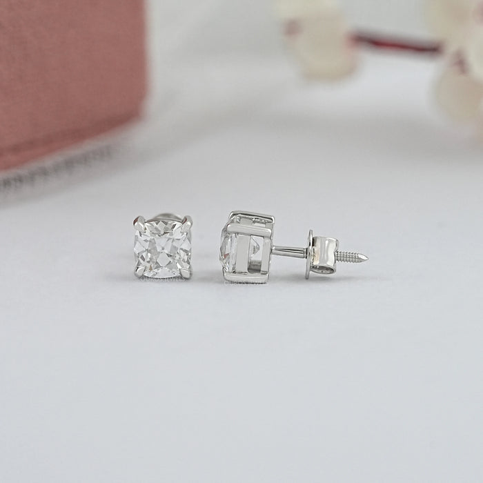 Square Old Mine Cushion Cut Diamond Earrings