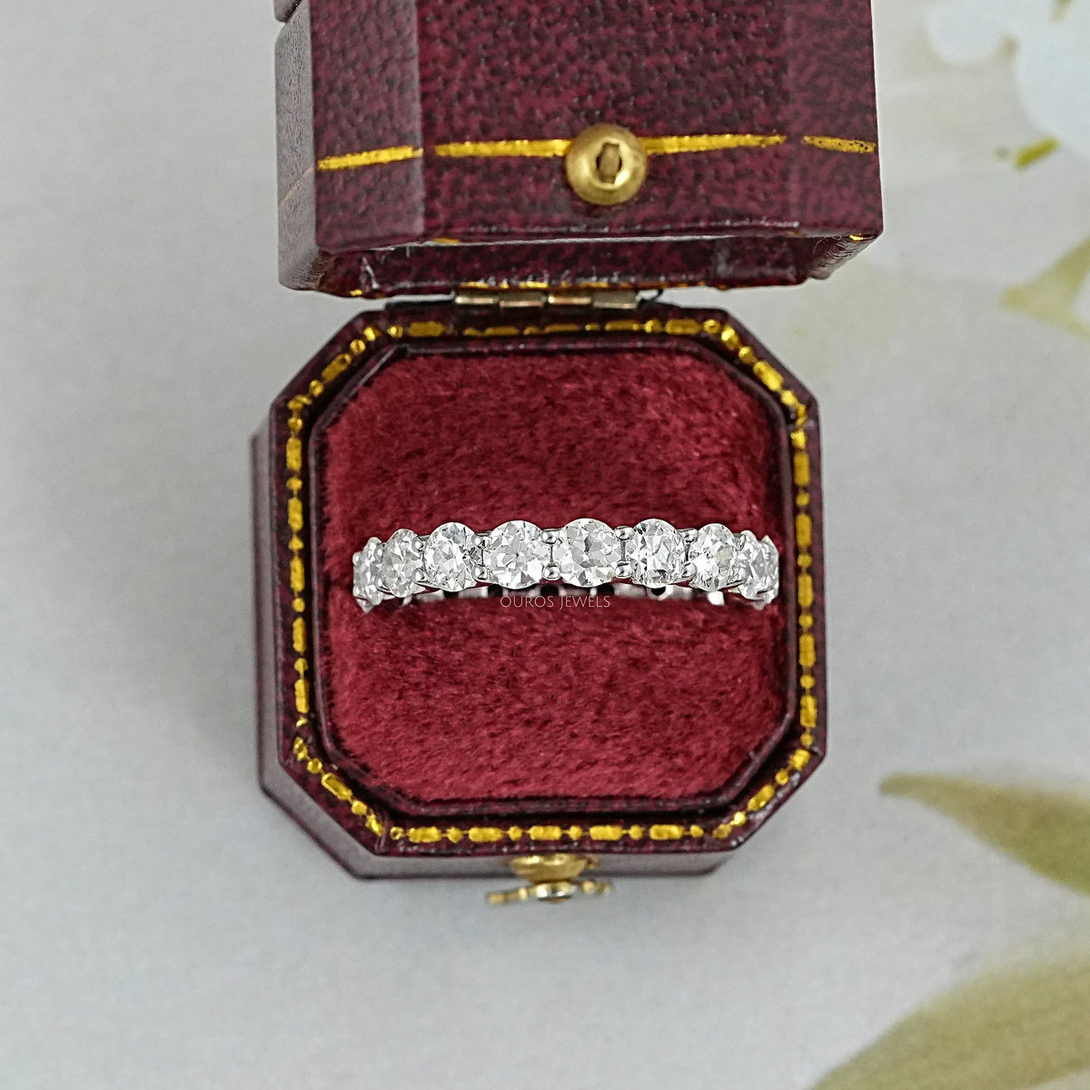 Old European Round Cut Lab Diamond Full Eternity Wedding Band Rings