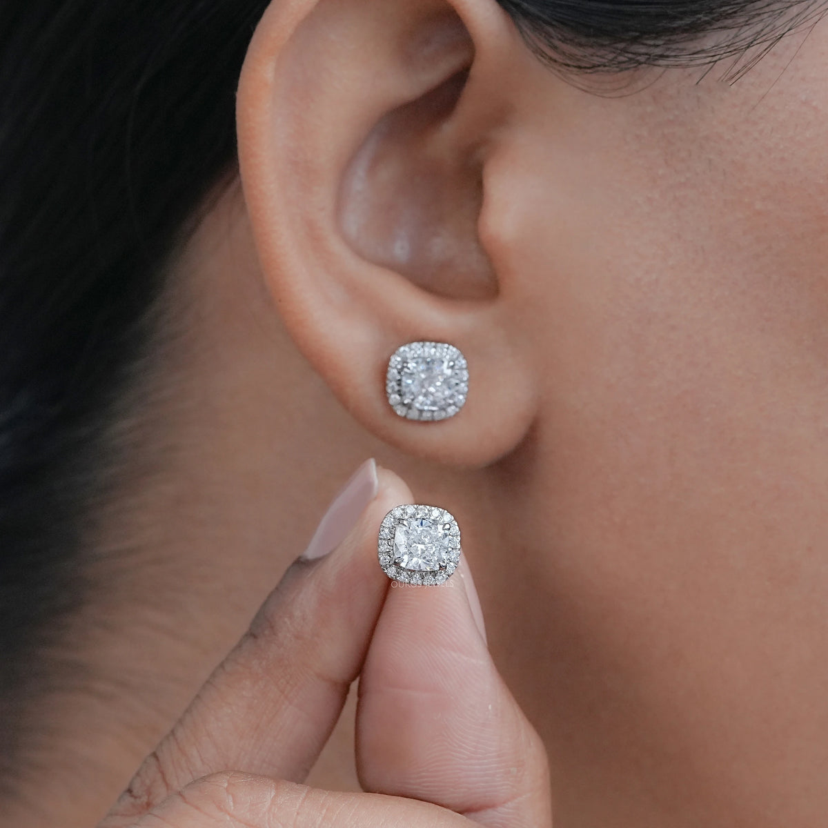 Cushion Diamond Halo Stud Earrings Earring