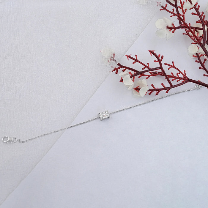 Emerald Cut Diamond Solitaire Chain Bracelet